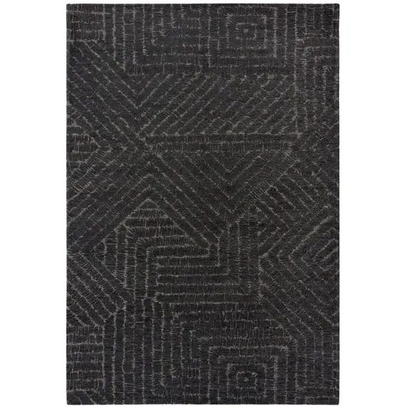 Geometric Rug with High-Low Texture - Charcoal