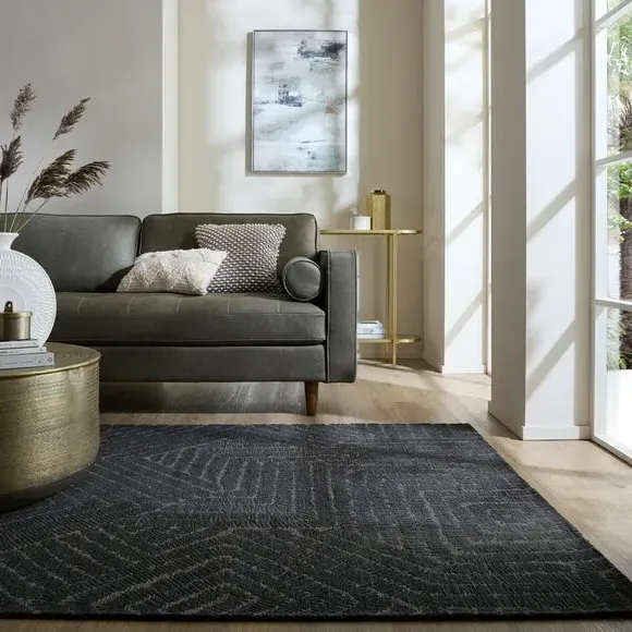 Geometric Rug with High-Low Texture - Charcoal image