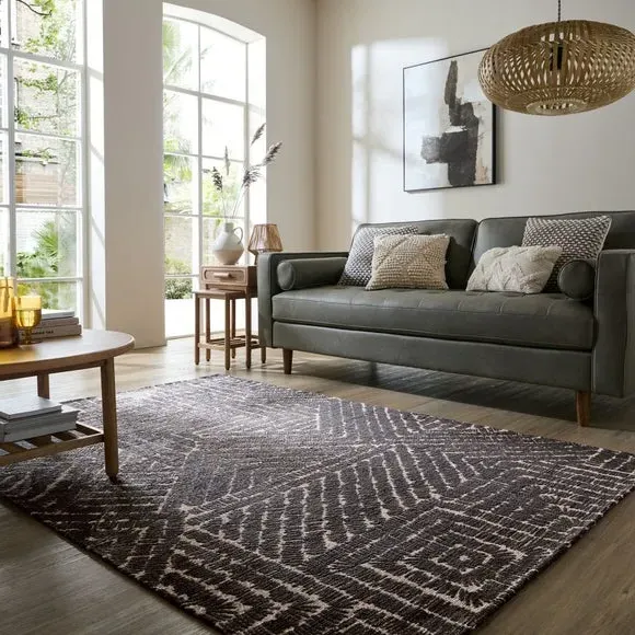 Geometric Rug with High-Low Texture - Grey