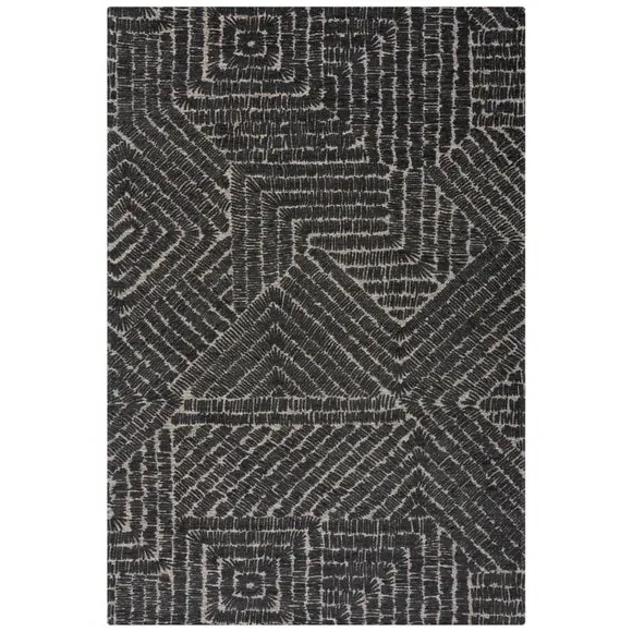 Geometric Rug with High-Low Texture - Grey