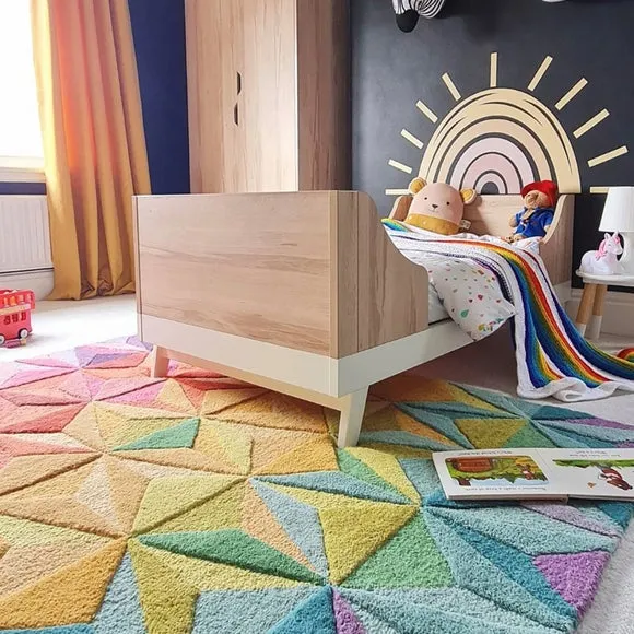 Geometric Rug with Kaleidoscope Design - Multi, Wool