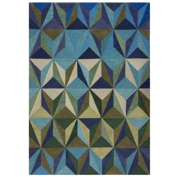 Geometric Rug with Kaleidoscope Design - Navy, Wool