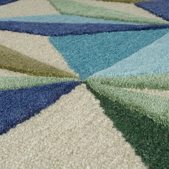 Geometric Rug with Kaleidoscope Design - Navy, Wool