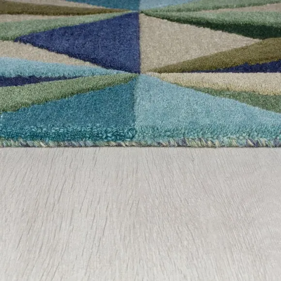 Geometric Rug with Kaleidoscope Design - Navy, Wool