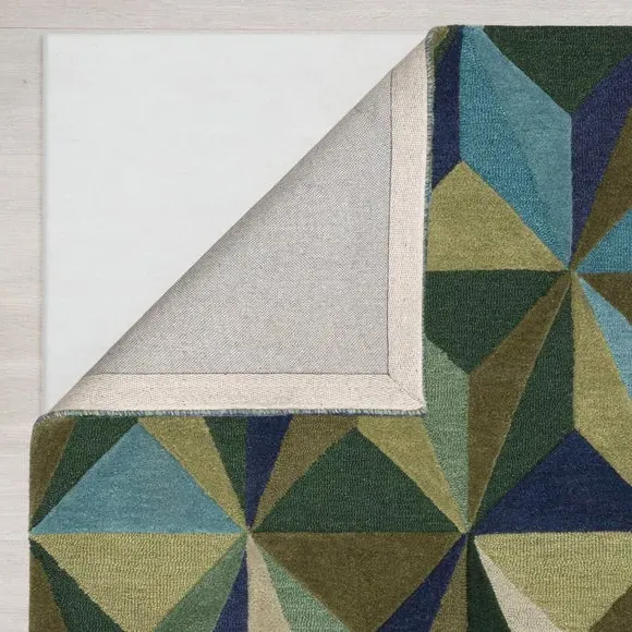 Geometric Rug with Kaleidoscope Design - Navy, Wool