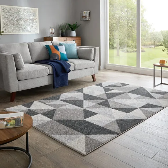 Geometric Rug with Squares - Charcoal, Polypropylene image