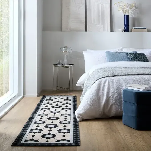 Geometric Runner Rug - Blue, Chenille