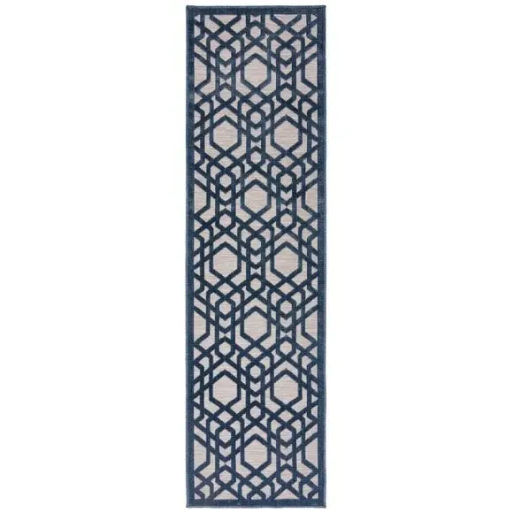 Geometric Runner Rug - Blue, Polypropylene