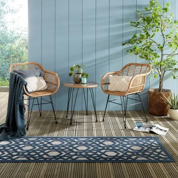 Geometric Runner Rug - Blue, Polypropylene image