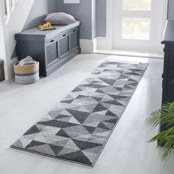 Geometric Runner Rug - Charcoal, Polypropylene image