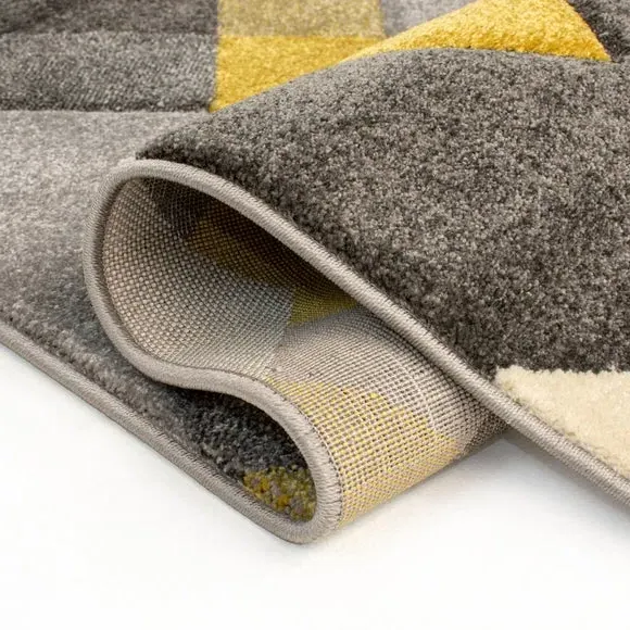 Geometric Runner Rug Hand Carved - Ochre