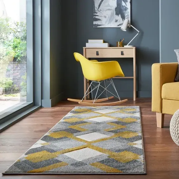 Geometric Runner Rug Hand Carved - Ochre image