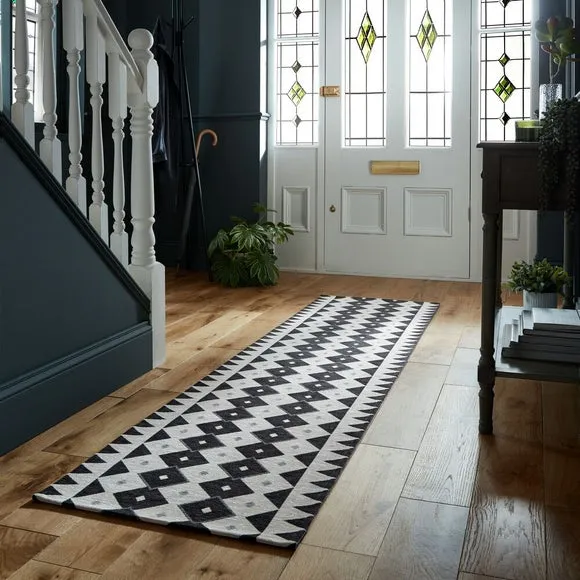 Geometric Runner Rug - Monochrome, Polyester image