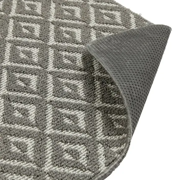 Geometric Runner with Anti-Slip - Grey, Boucle