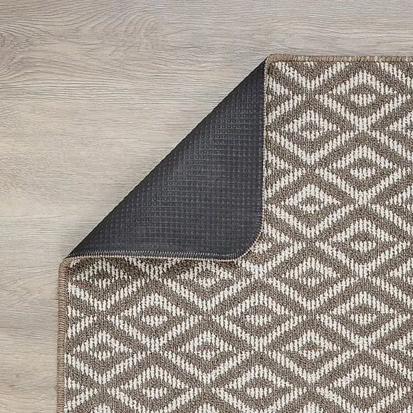 Geometric Runner with Anti-Slip - Natural, Boucle