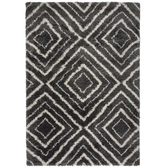 Geometric Shaggy Rug - Grey, Polypropylene