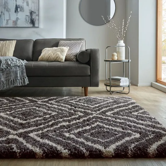 Geometric Shaggy Rug - Grey, Polypropylene image