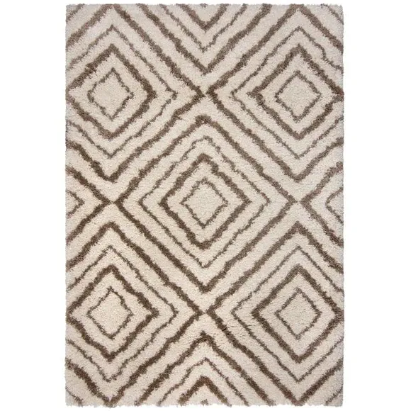 Geometric Shaggy Rug - Natural, Polypropylene