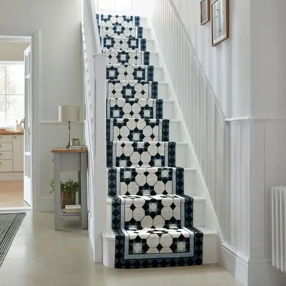 Geometric Stair Runner - Blue, Chenille