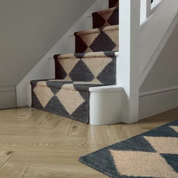 Geometric Stair Runner - Monochrome, Wool