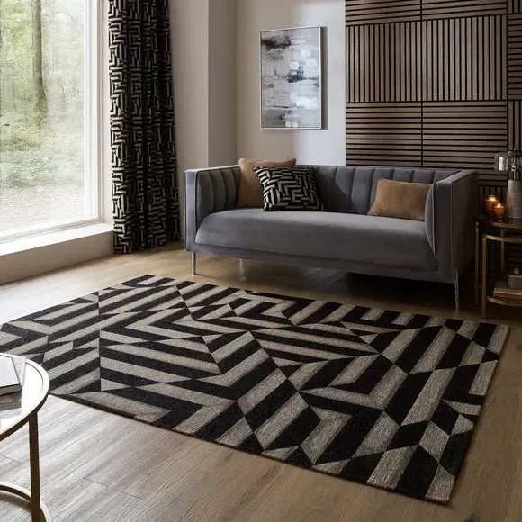 Geometric Stripe Rug - Black, Chenille image