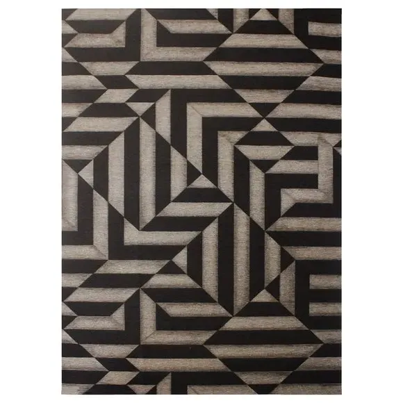 Geometric Stripe Rug - Black, Chenille