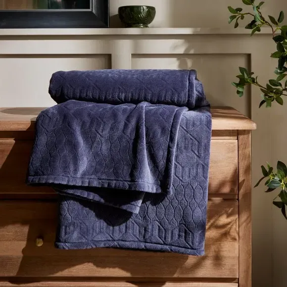 Geometric Throw Blanket - Navy, Fleece