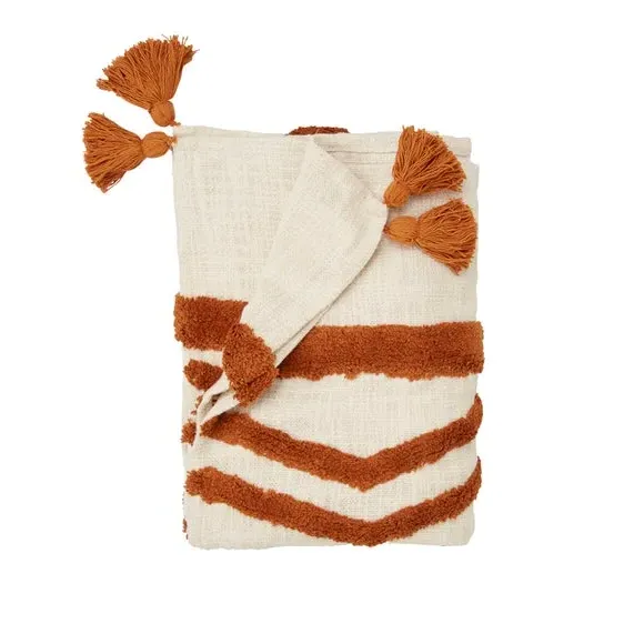 Geometric Throw Blanket - Rust, Cotton