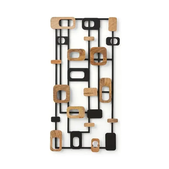 Geometric Wall Art - Black, Mango Wood