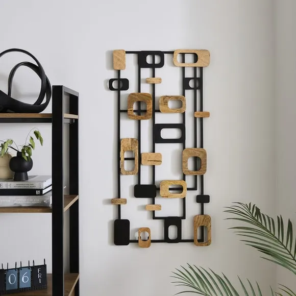 Geometric Wall Art - Black, Mango Wood image