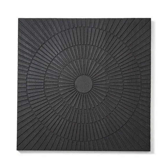Geometric Wall Art with Embossed Pattern - Black Wood