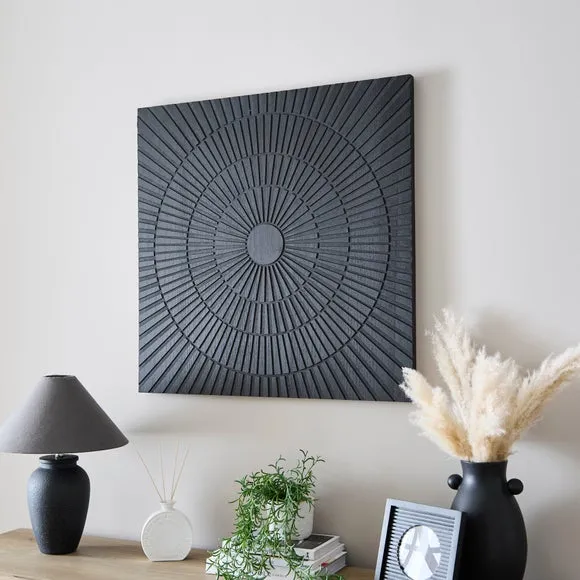 Geometric Wall Art with Embossed Pattern - Black Wood
