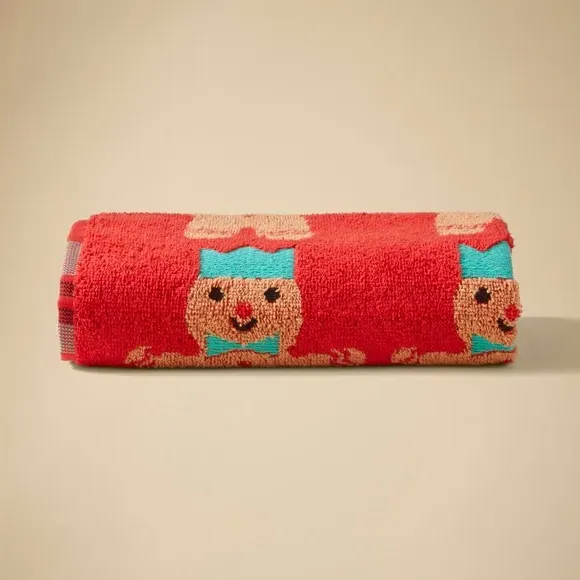 Gingerbread Hand Towel - Red, Jacquard