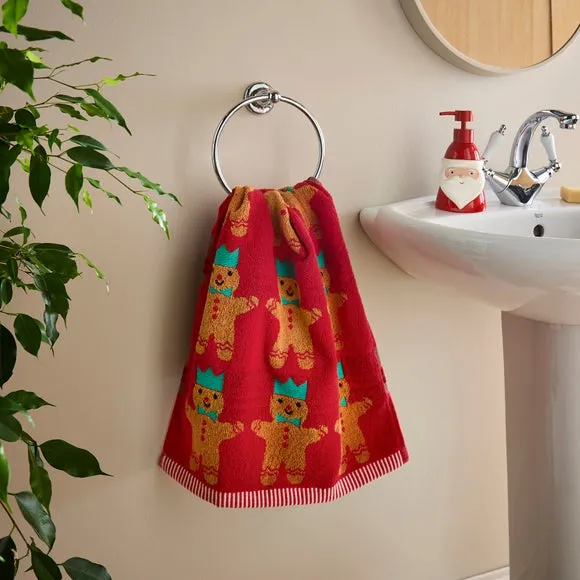 Gingerbread Hand Towel - Red, Jacquard