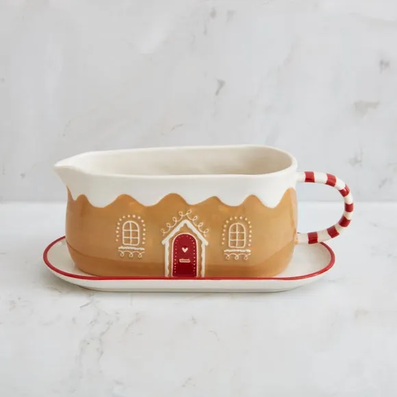 Gingerbread House Gravy Boat & Saucer - Brown image