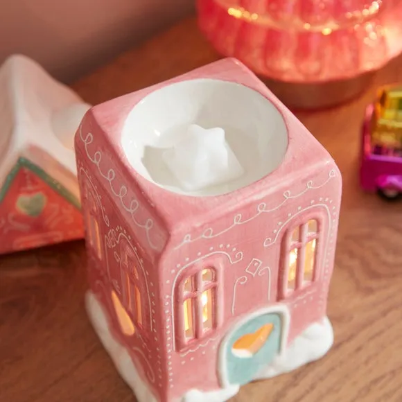 Gingerbread House Wax Burner Set - Pink, Ceramic