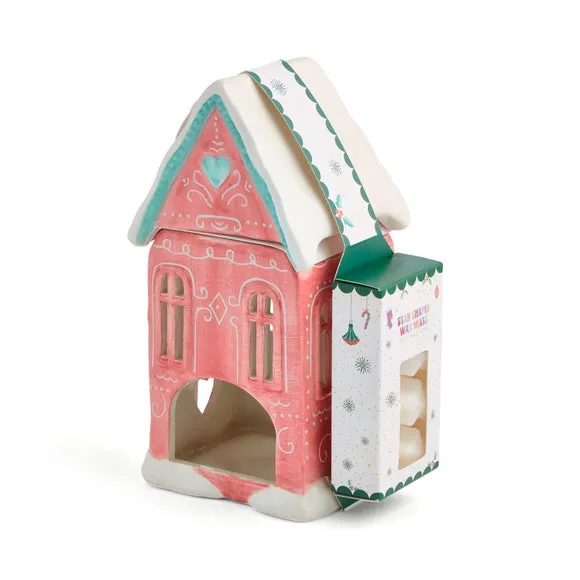Gingerbread House Wax Burner Set - Pink, Ceramic