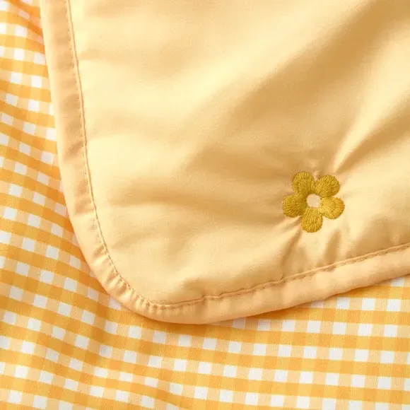 Gingham Bedspread with Embroidery - Yellow, Polyester