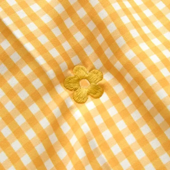 Gingham Bedspread with Embroidery - Yellow, Polyester