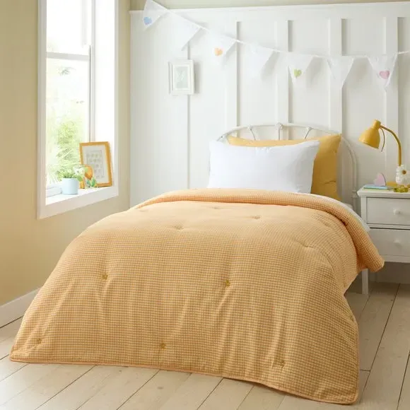 Gingham Bedspread with Embroidery - Yellow, Polyester image