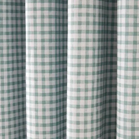 Gingham Blackout Eyelet Curtains - Green, Cotton