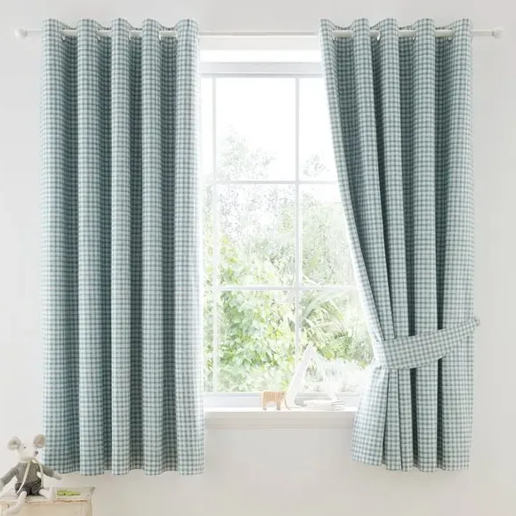 Gingham Blackout Eyelet Curtains - Green, Cotton image