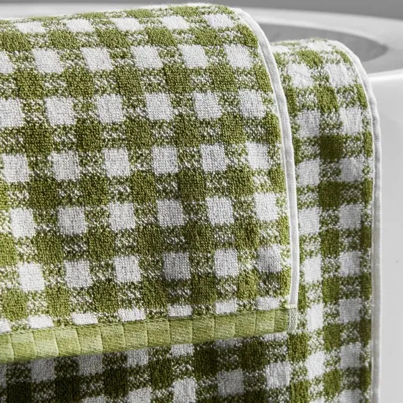 Gingham Check Cotton Towel - Soft Olive