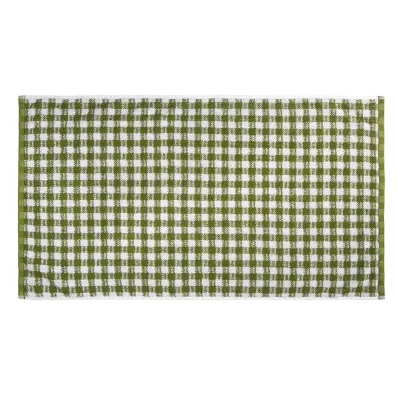 Gingham Check Cotton Towel - Soft Olive