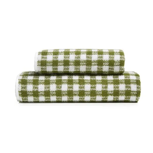 Gingham Check Cotton Towel - Soft Olive