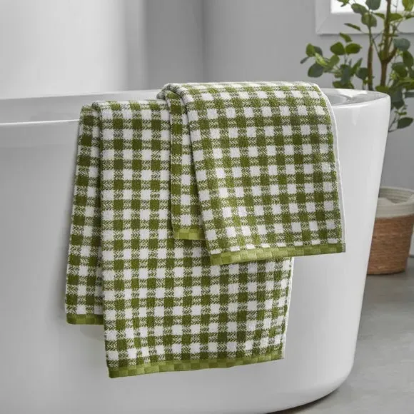 Gingham Check Cotton Towel - Soft Olive image