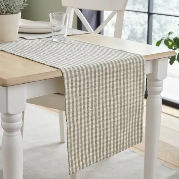 Gingham Check Table Runner - Sage, Cotton