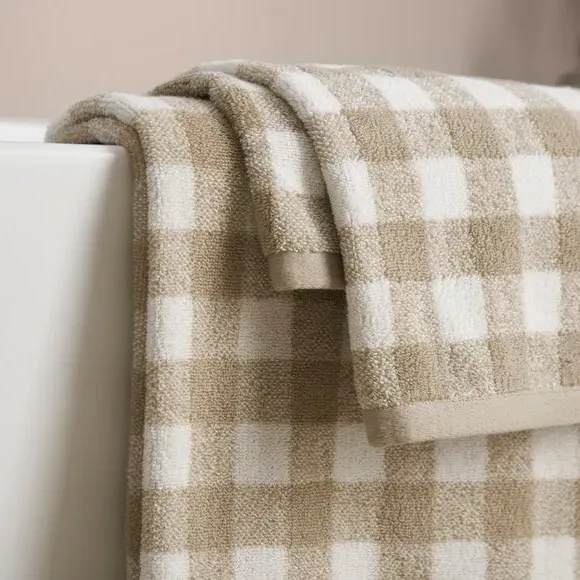 Gingham Check Towel - Brown, Cotton