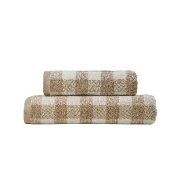 Gingham Check Towel - Brown, Cotton