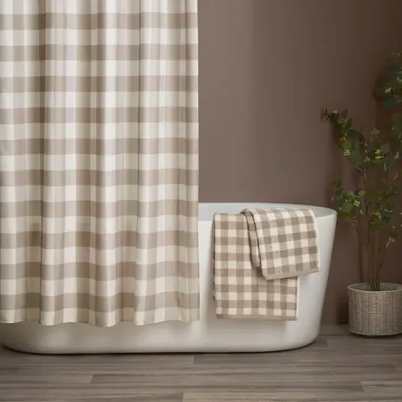 Gingham Check Towel - Brown, Cotton